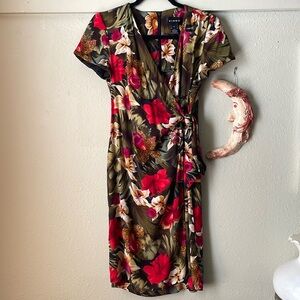 Vintage VIRGO floral sleeveless midi wrap dress